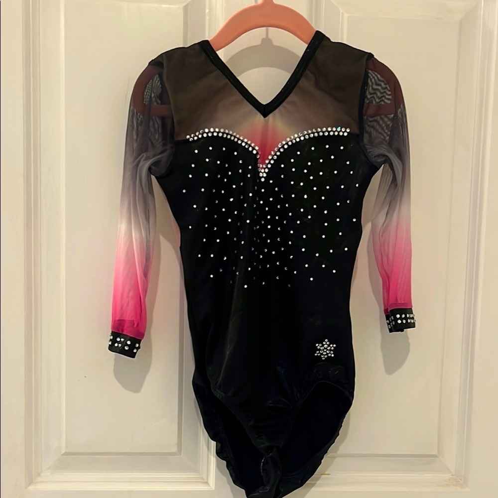 Black and Pink Rhinestone competitive gymnastics Leotard-size child large